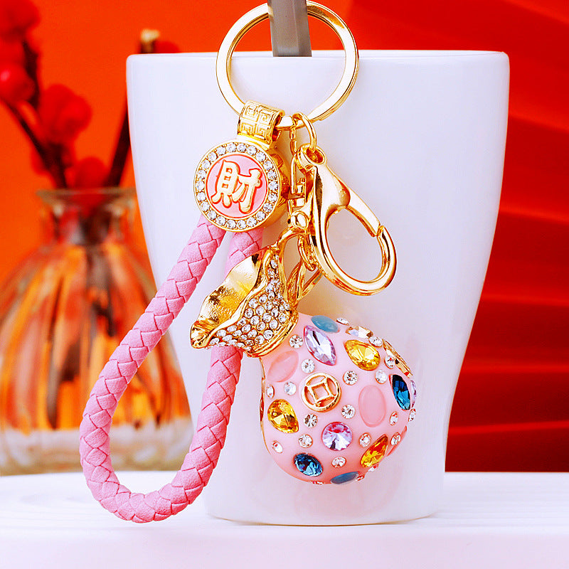 Wholesale Metal Pink Rhinestone Lucky Bag Keychain Chinese Style Car Key Accessory For Women Gift