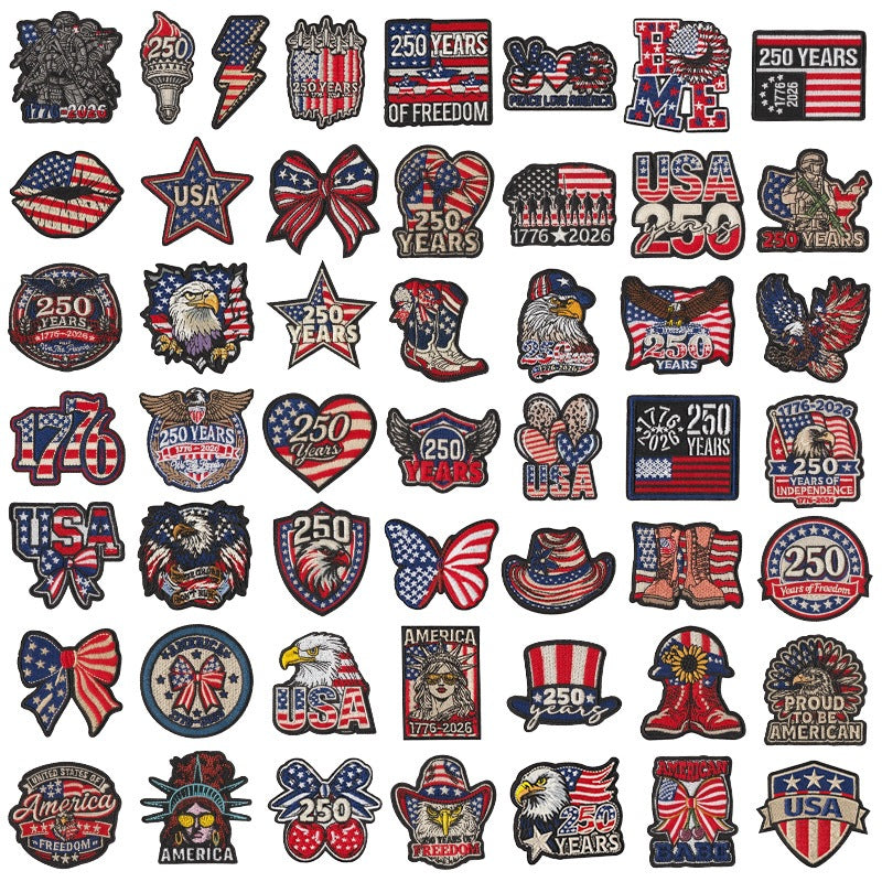 Wholesale Decorative Embroidered Patches 50 Piece Set With Liberty Bell Statue Of Liberty American Flag Design For Towels