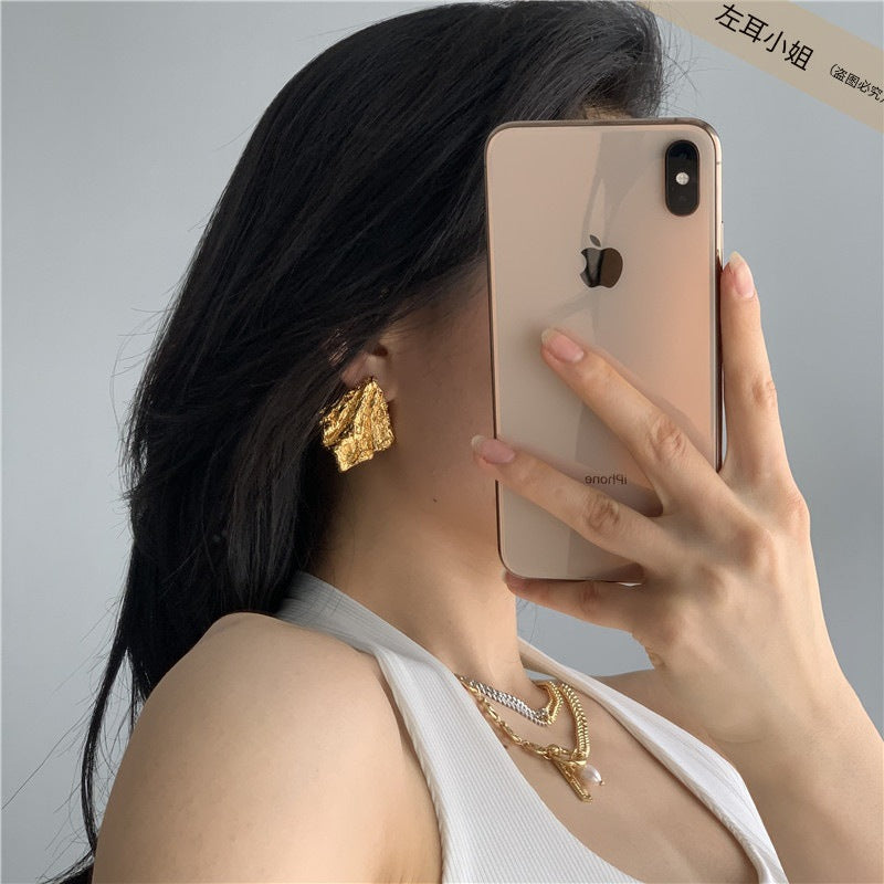 Wholesale retro tin foil pleated earrings women's fashionable irregular temperament earrings trendy earrings