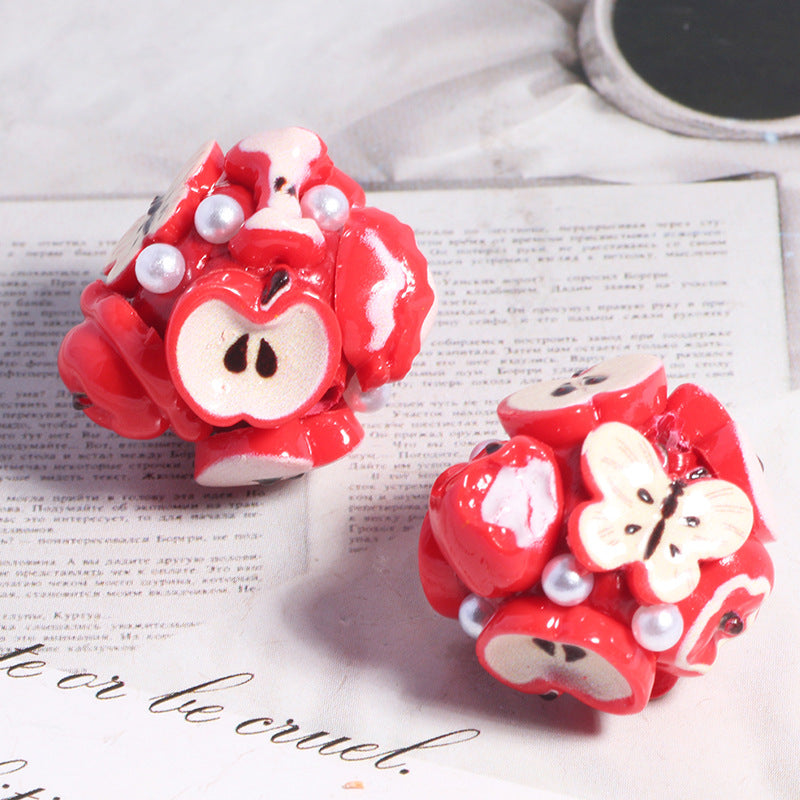 Wholesale 5pcs/pack Butterfly apple core can be worn through the straight hole loose beads diy mobile phone key chain