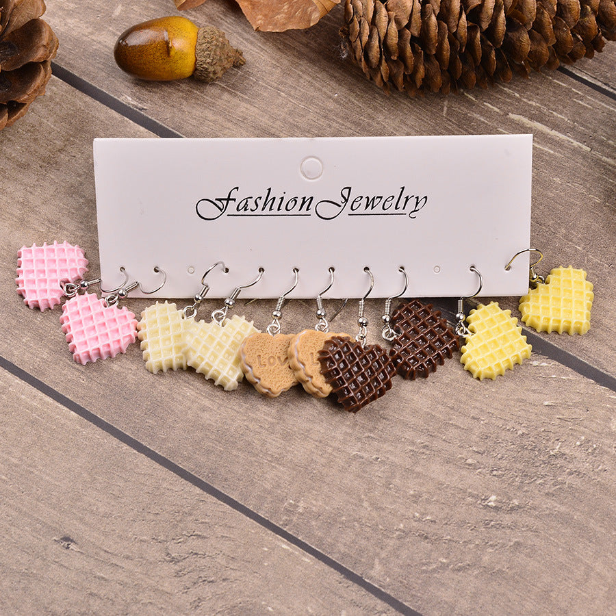 Wholesale Simulated Chocolate Waffle Love Cream Glue Resin Acrylic Earrings Set