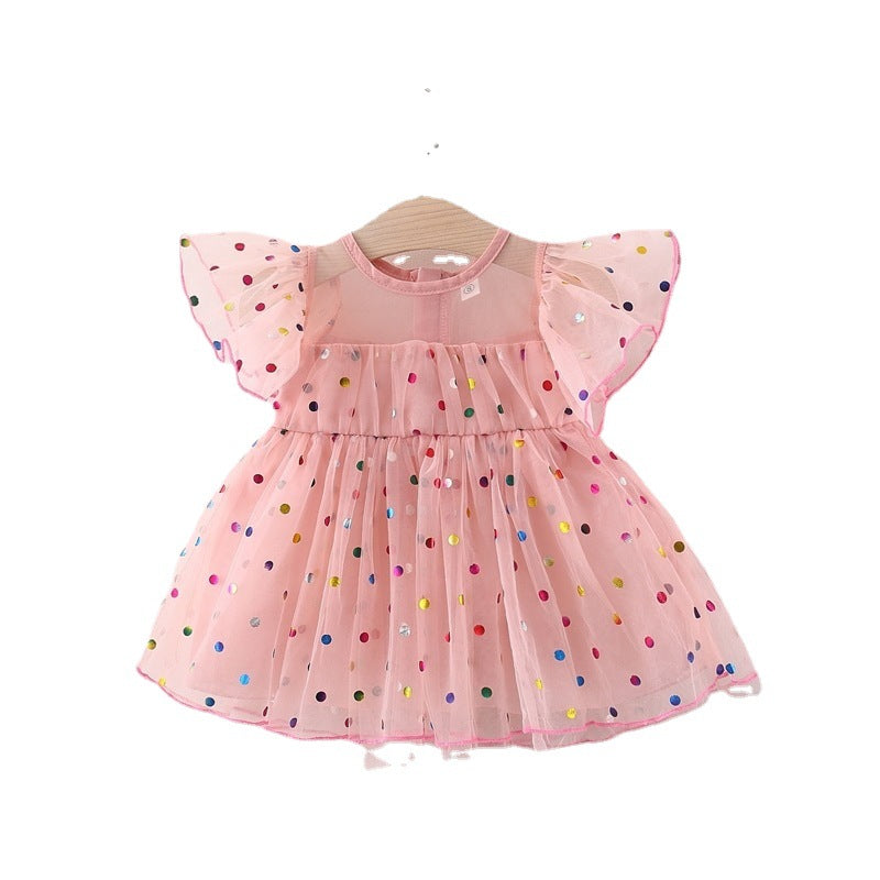 Wholesale Sweet Polka Dot Tulle Princess Dress For Baby Girl First Birthday Flutter Sleeve Fairy Tutu Outfit