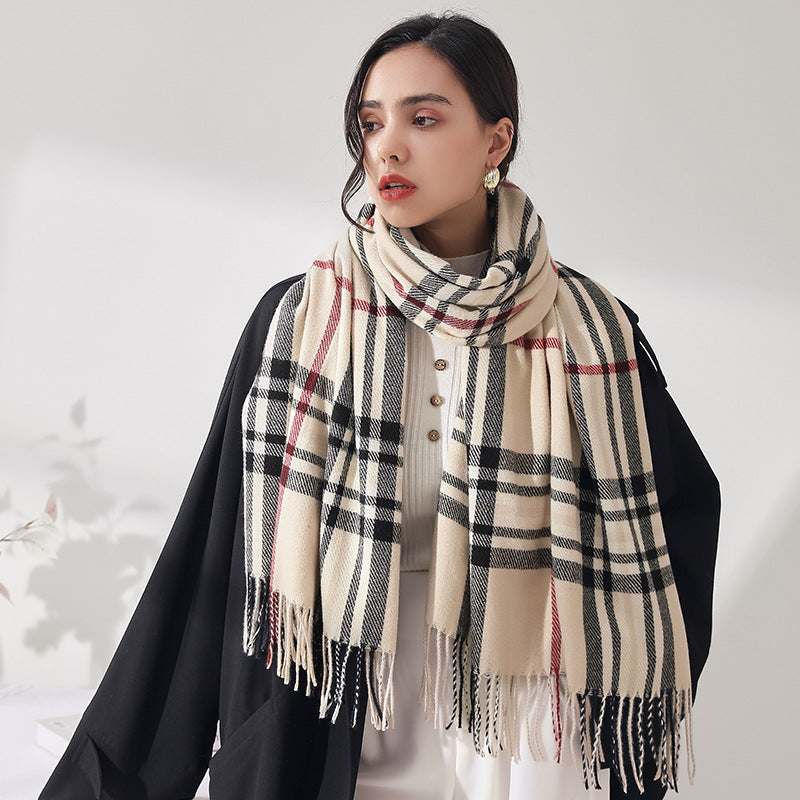 Wholesale Autumn and Winter Warm Imitation Cashmere Mid-length Plaid Scarf