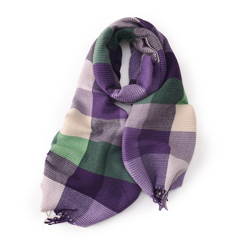 Wholesale Pleated Plaid Imitation Cashmere Warm Scarf