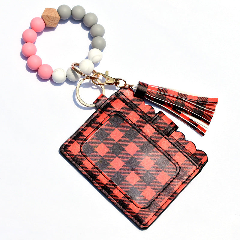 Wholesale Silicone Bead Bracelet Card Holder Tassel Wallet Keychain
