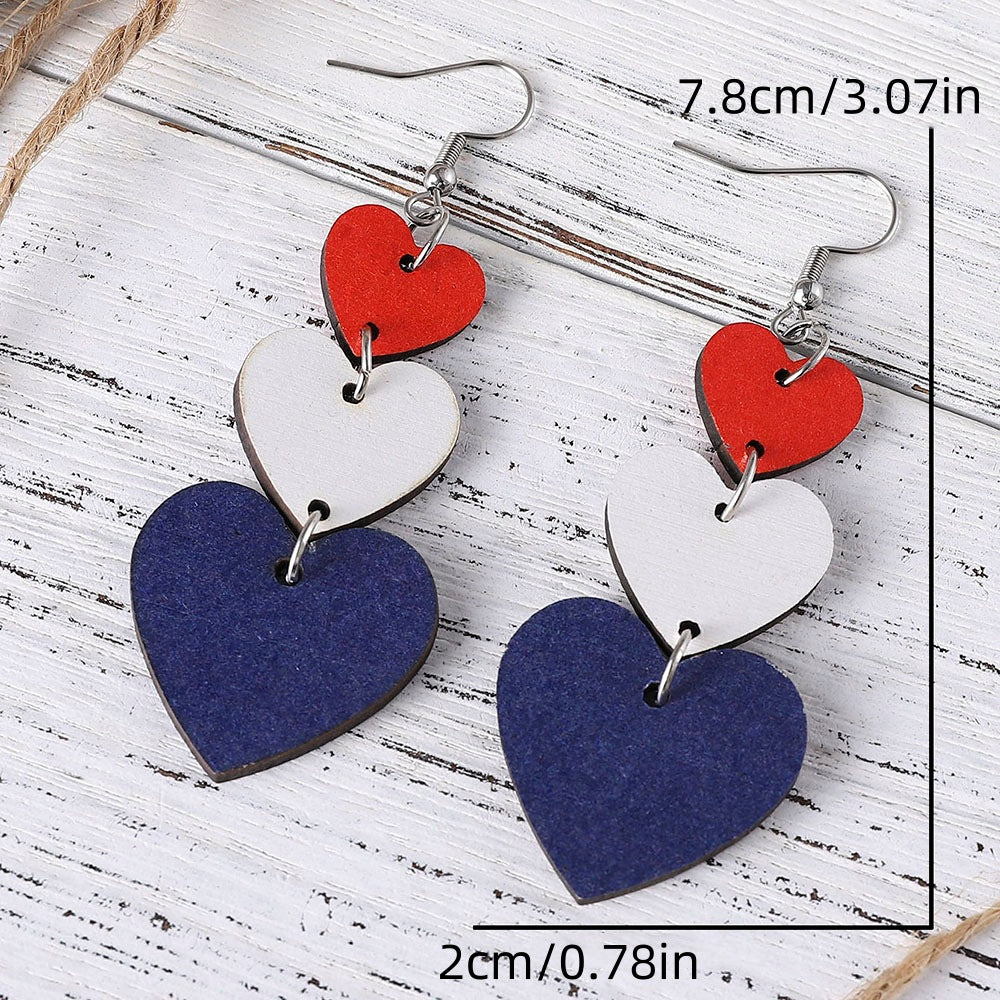 Wholesale Independence Day red White Blue Flag Color Love star wooden earrings