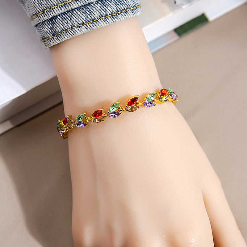 Wholesale Diamond Studded Willow Leaf Alloy Bracelet