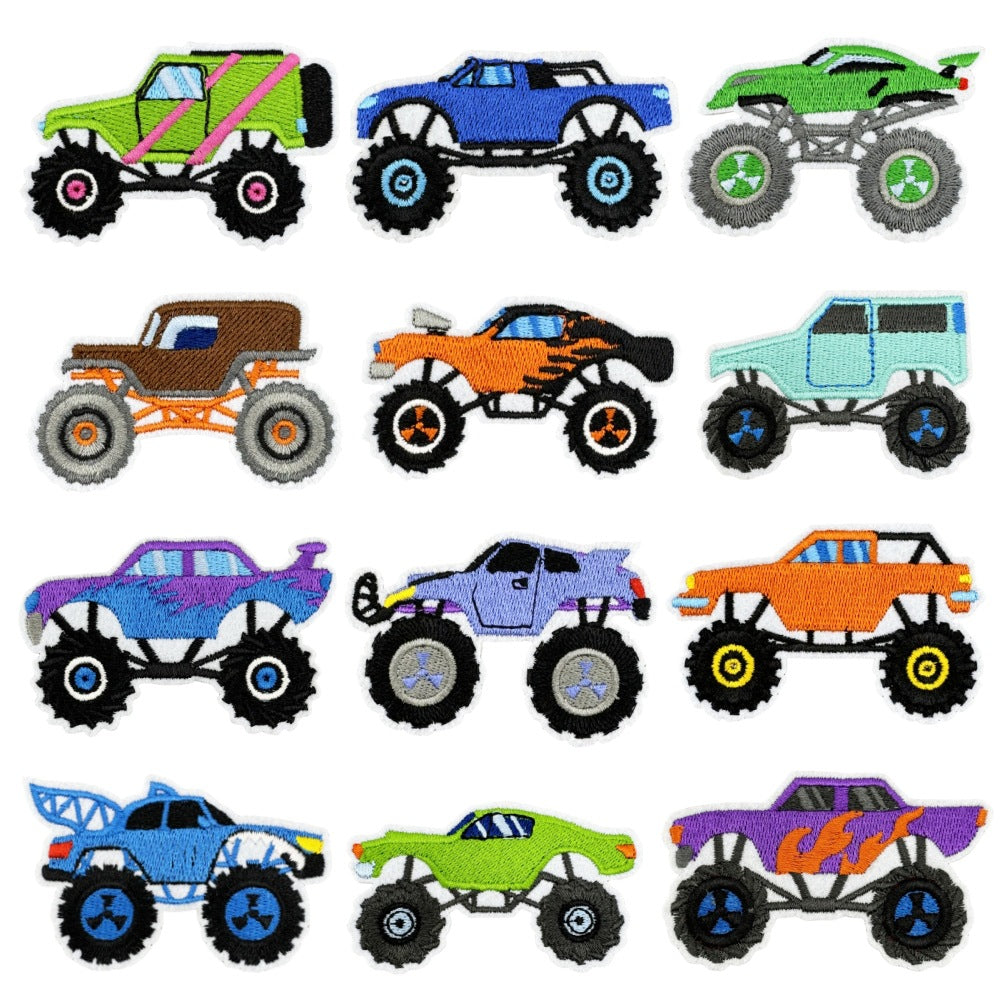 Wholesale Trendy Monster Truck Embroidered Patch Polyester Sew On Applique For Kids Clothing Bags And DIY Crafts