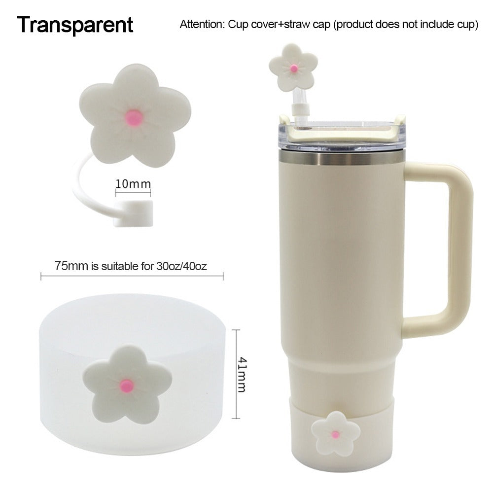 Wholesale Selling silicone insulated cup sleeves flower-decorated cup holders straw caps