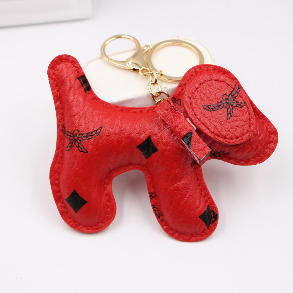 Wholesale Korean Trendy Cartoon Dog PU Leather Keychain Bag Charm Car Key Accessory Gift