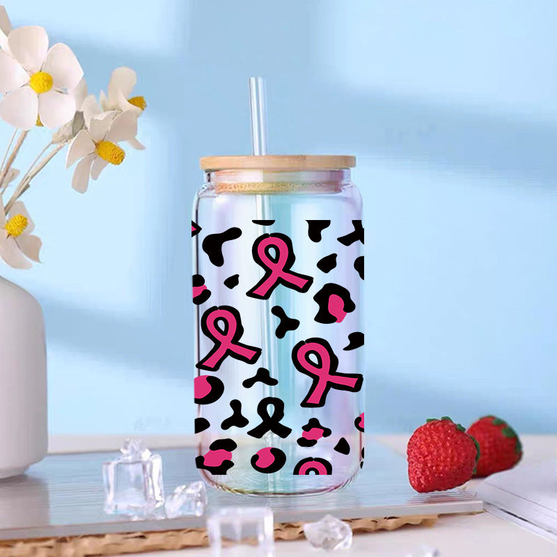 Wholesale Pink Love Rugby Letter 16oz Cup UV DTF Wraps