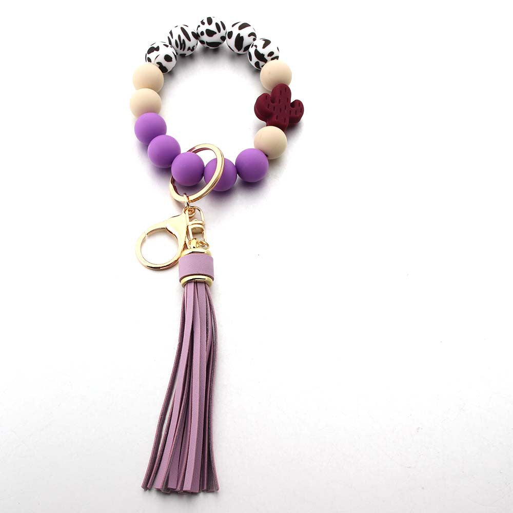 Wholesale Leopard Cactus Handmade Tassel Silicone Bead Wrist Keychain