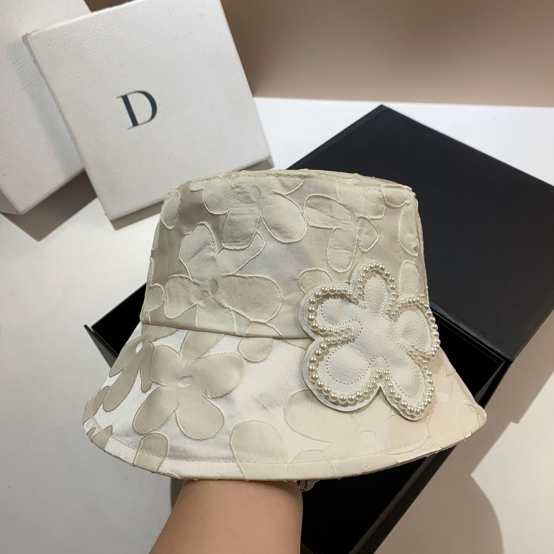 Wholesale Heavy Industry Embroidery Pearl Flower Jacquard Fisherman Hat Basin Hat