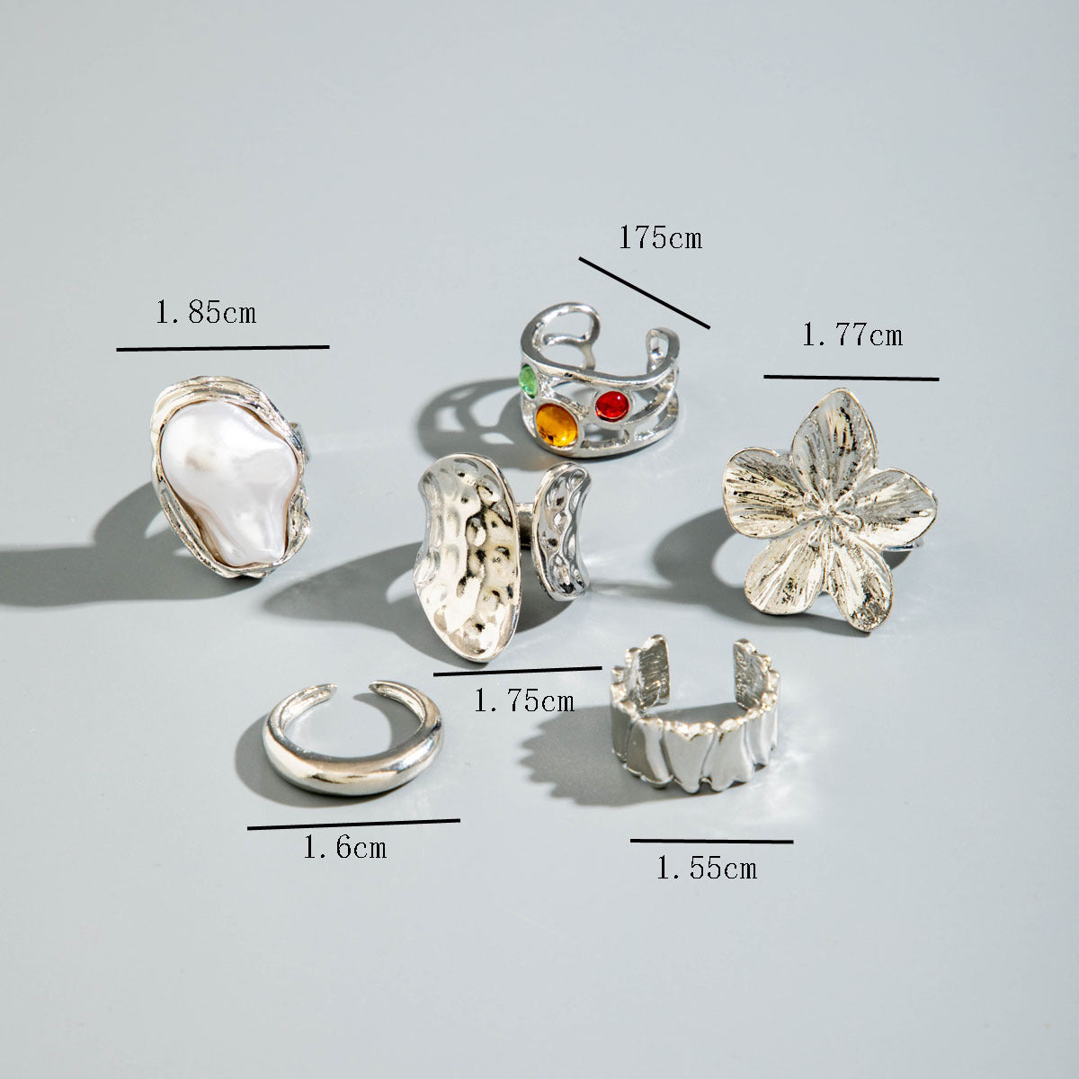 Wholesale Baroque pearl vintage metal lava flower combination ring six-piece set