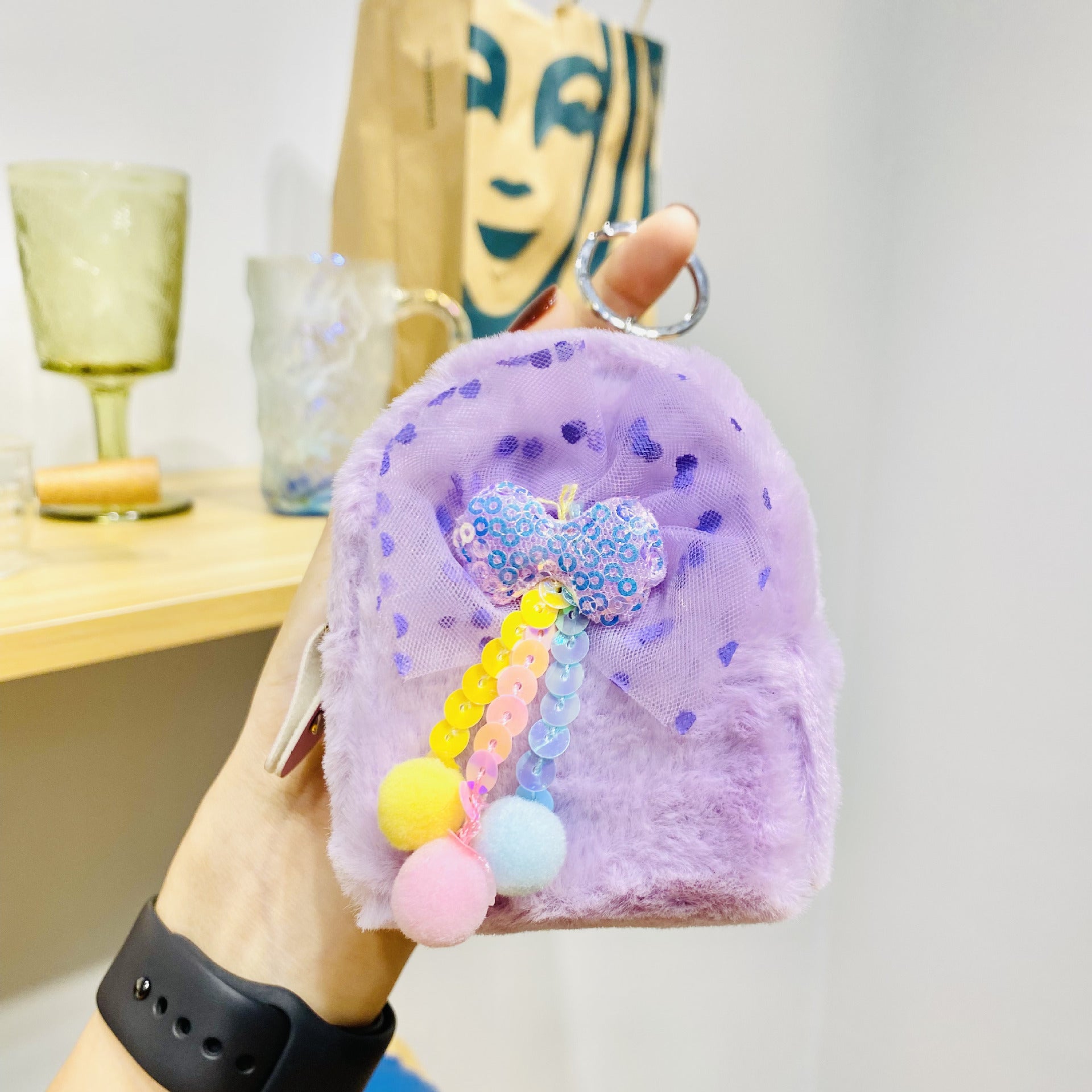 Llavero de bolso de monedas de arco de pala de felpa al por mayor