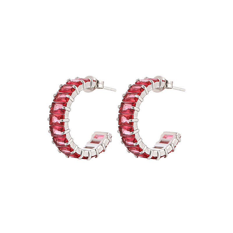 Wholesale Colored Zircon Stainless Steel Gold Plated C Shape Earrings