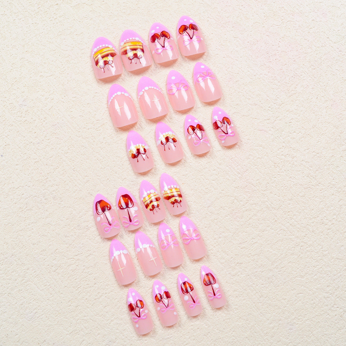 Wholesale European and American Wear Armor Pink French Red Cherry Nail Patch White Pearl False Nail Sweet Style Nail Patch