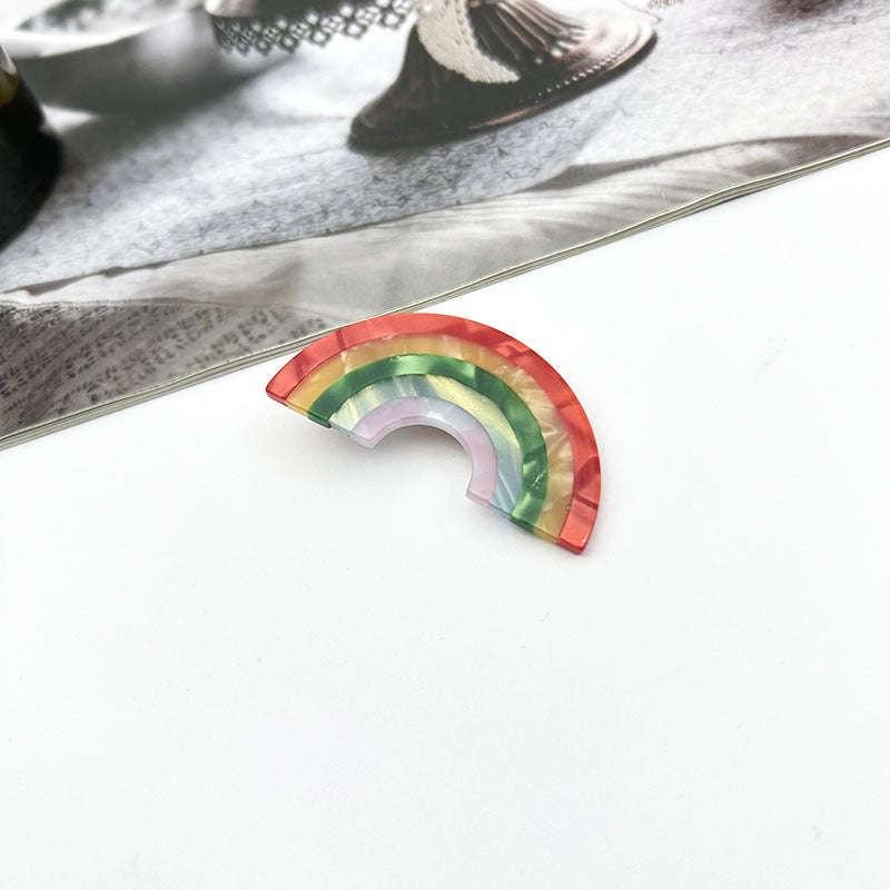 Wholesale Acetate Rainbow Cute Colorful Splicing Semi-circle Acrylic Clips