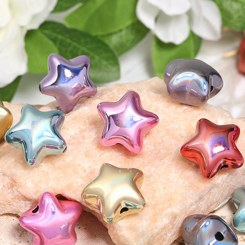 Wholesale 50pcs Electroplating Metal Color Expansion Five-pointed Star Love Acrylic Star Peach Heart Diy Beads