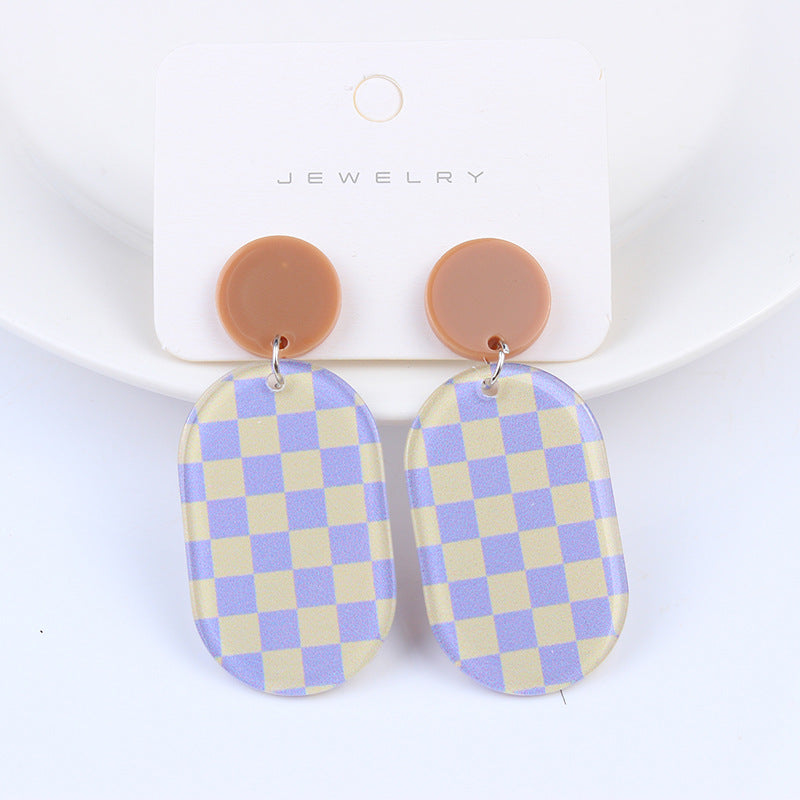Wholesale Rainbow Checkerboard Geometric Stud Earrings