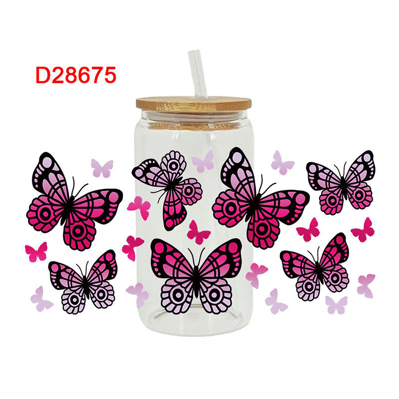 Wholesale Colorful Dancing Butterfly 16oz Cup UV DTF Wraps