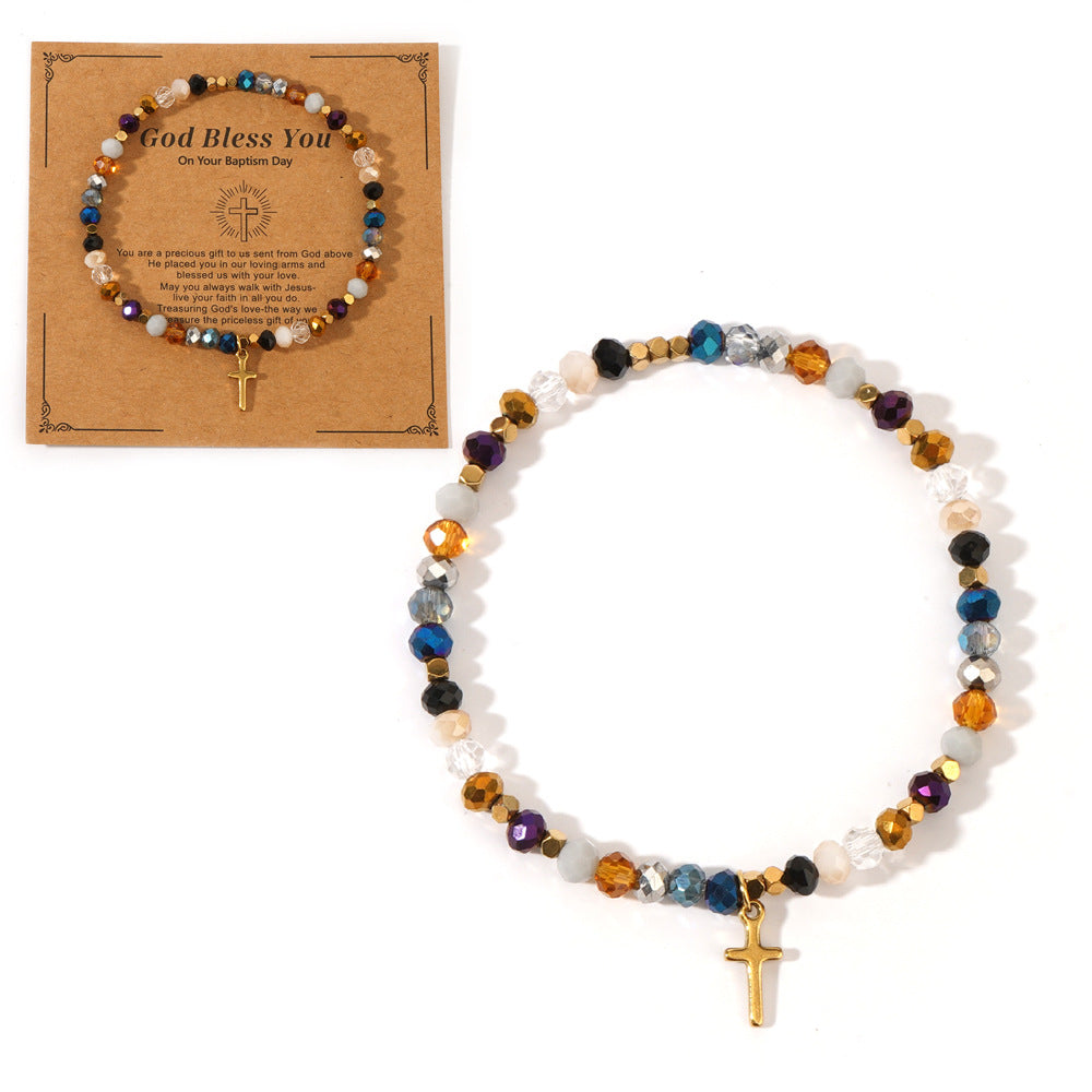 Wholesale Easter Cross Square Iron Gallstone Chain Colorful Crystal Bracelet