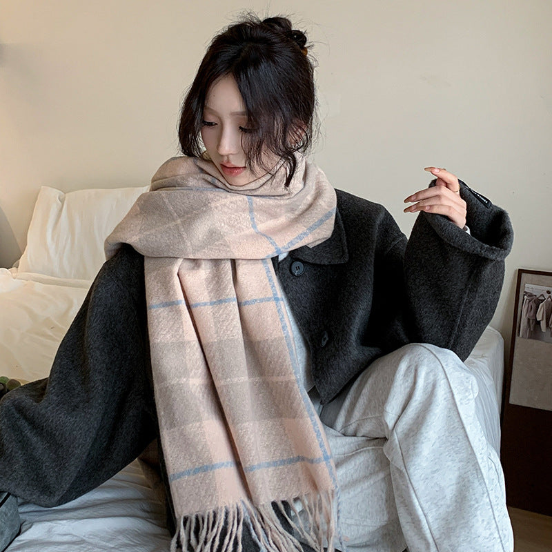 Wholesale Korean Version  Imitation Cashmere Retro Grid Japanese Tassel Shawl Winter Warm Scarf