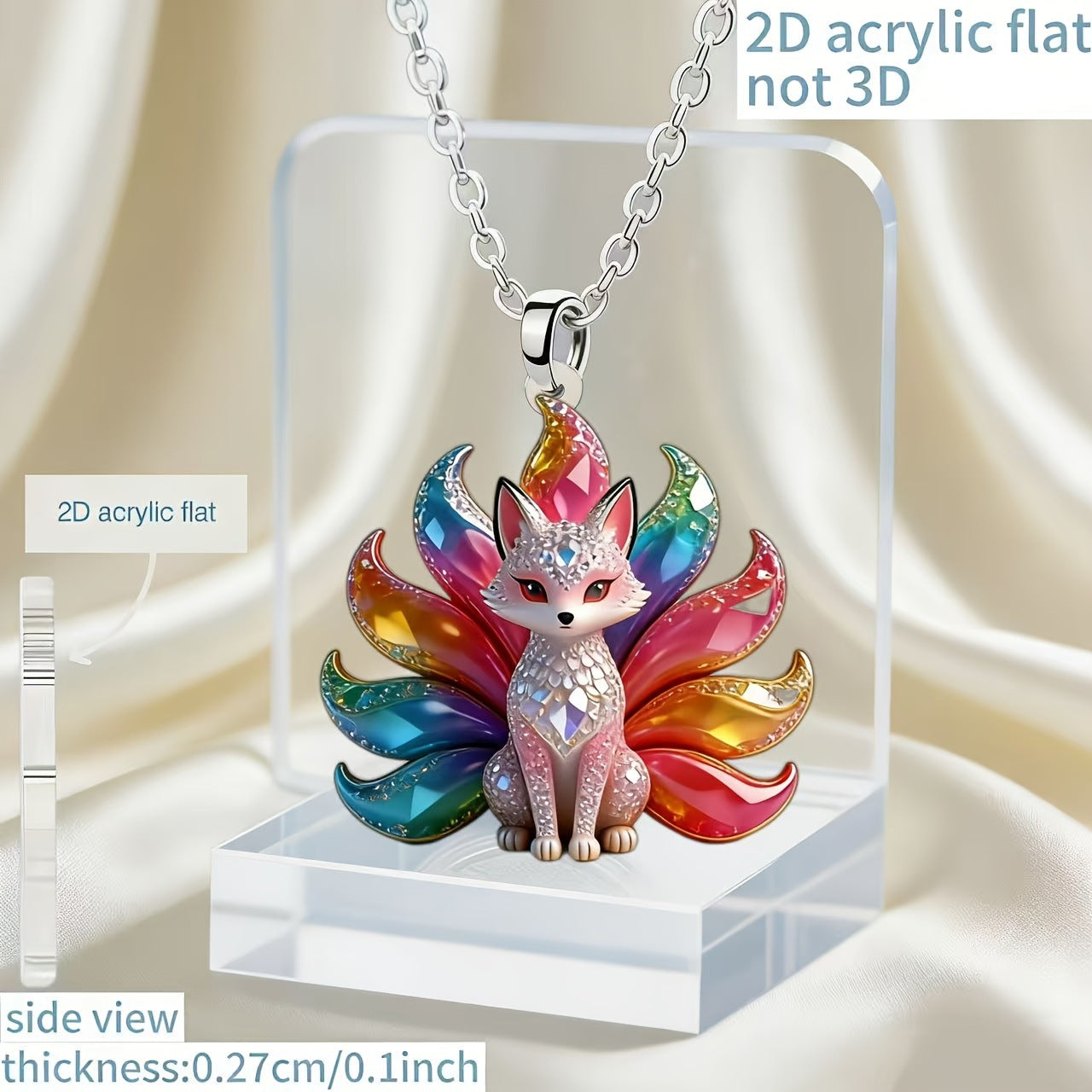 Wholesale Acrylic Colorful Nine Tailed Fox Pendant Necklace 2D Double Sided Fashion Accessory Casual Gift