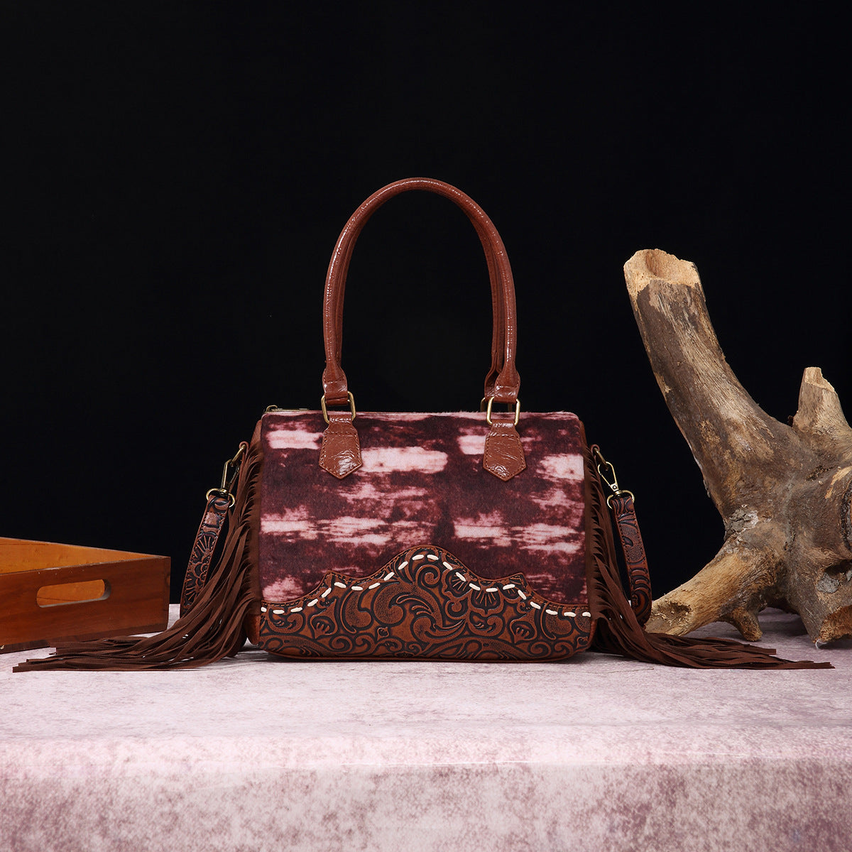 Wholesale Retro Cow Pattern Western Style Handbag Furry Velvet Crossbody Shoulder Bag