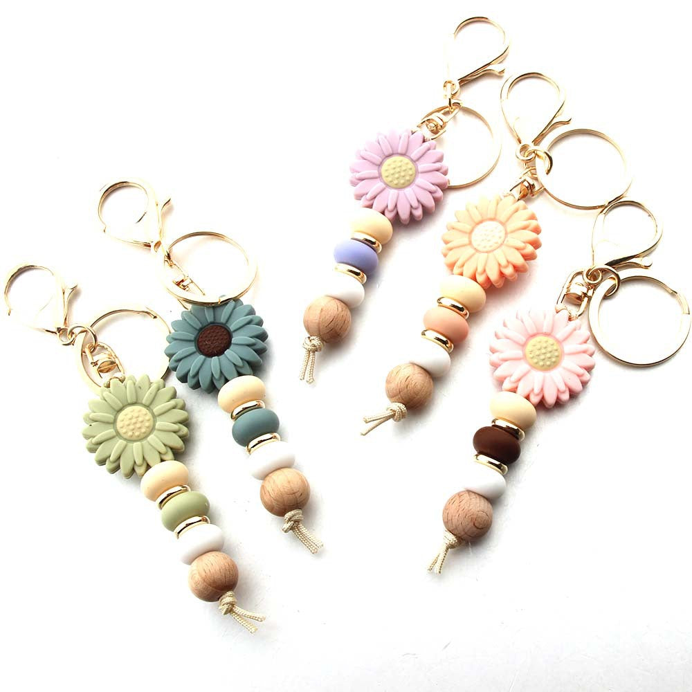 Wholesale silicone beads daisy keychain sunflower pendant DIY small accessories
