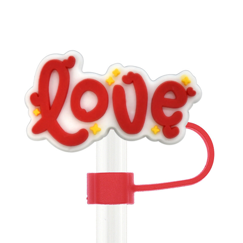Wholesale Random 100pcs Valentine' s Day  Universal 10mm Reusable Soft Glue Straw Tube Cap
