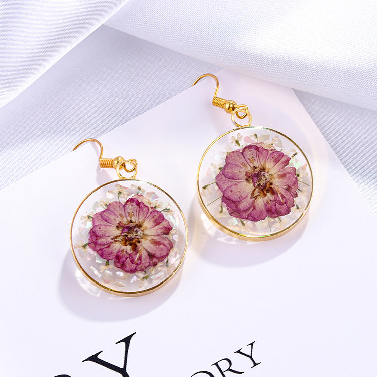 Wholesale 6pcs Mother of Pearl Sequins Real Flower Resin Earrings