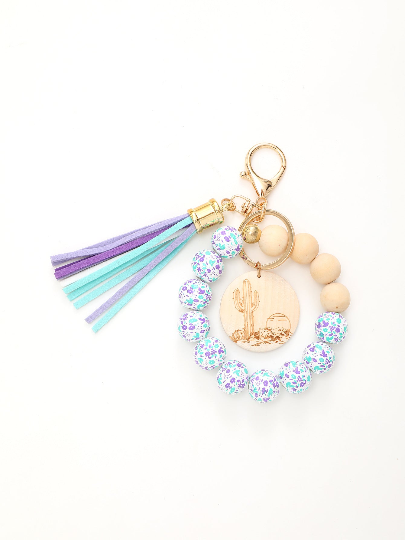 Wholesale Summer Holiday Style Fresh Colorful Wooden Beads Tassel Wood Wrist Keychain
