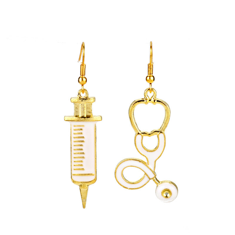 Wholesale Gold Syringe Stethoscope Pendant Hanging Earrings