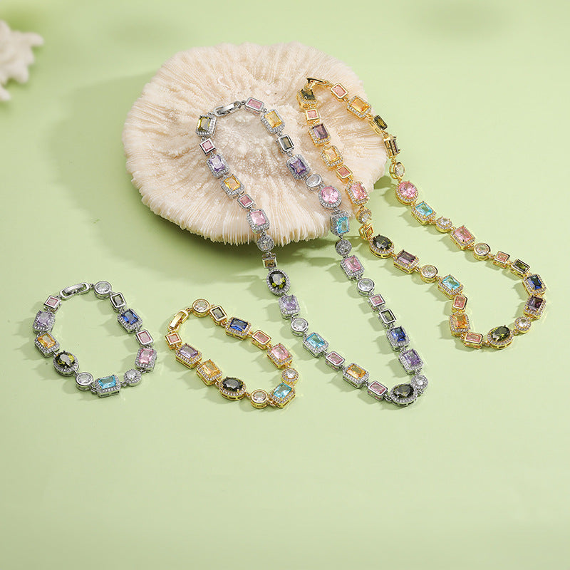 Wholesale Luxury Geometric Colored Diamond Choker Necklace