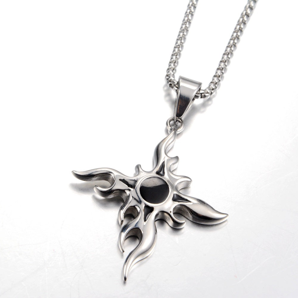 Wholesale Titanium Steel Flame Cross Pendant Necklace Hip Hop Unisex Fashion Jewelry Accessory Couple Gift Boutique Resale