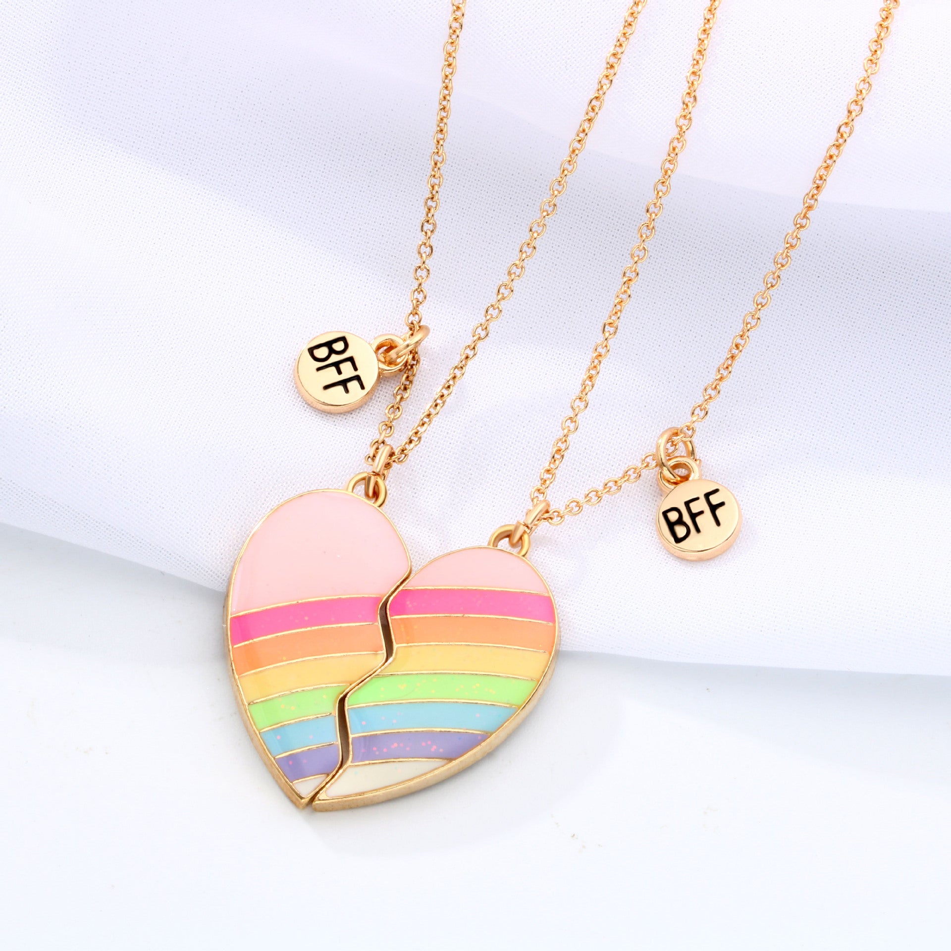 Wholesale Magnet Stone Heart Rainbow Alloy Drip Oil Necklaces