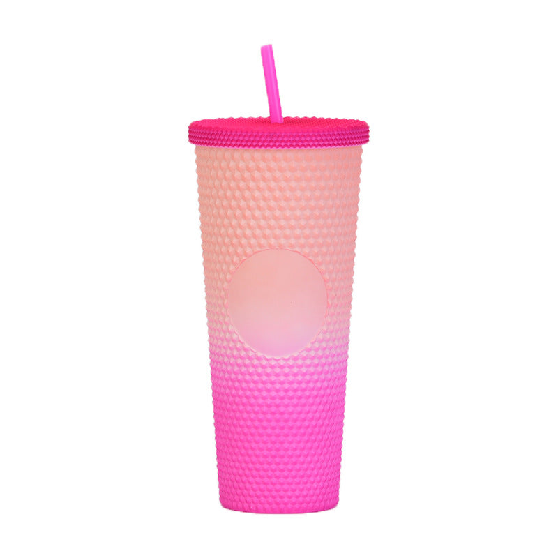 Wholesale Double-layer Plastic 710ml Durian Prick Hand Luminous Color Changing Rainbow Gradient Straw Cup
