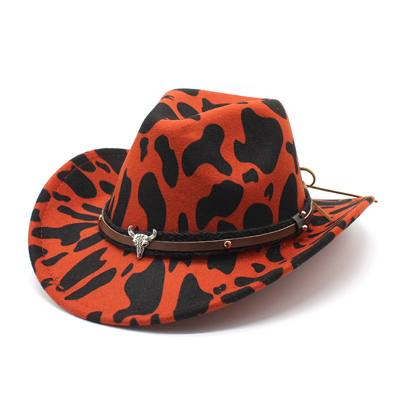 Wholesale Vintage Rolled Brim Woolen Cow Patterned Top Hats