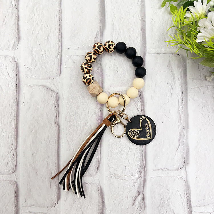 Wholesale Leopard Print Wooden Beads Silicone Beads Bracelet Keychain