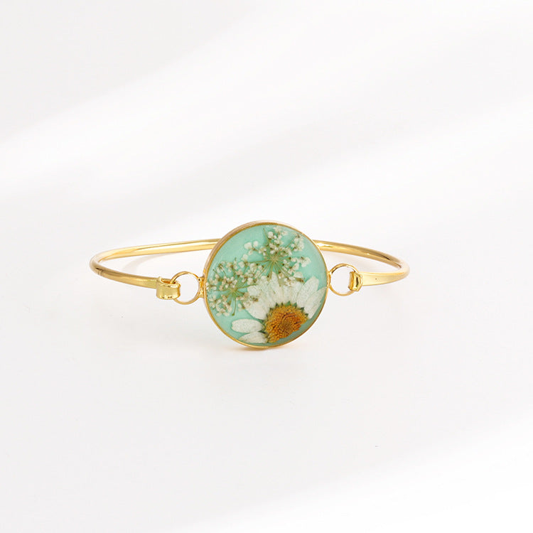 Wholesale 6pcs Dried Flower Resin Copper Simple Bracelet