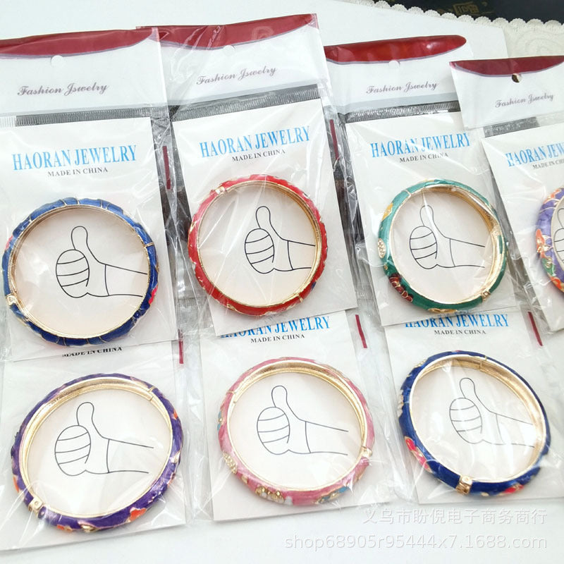 Wholesale 12pcs Cloisonne Children's and Adult's Thin and Wide Flower Bracelets