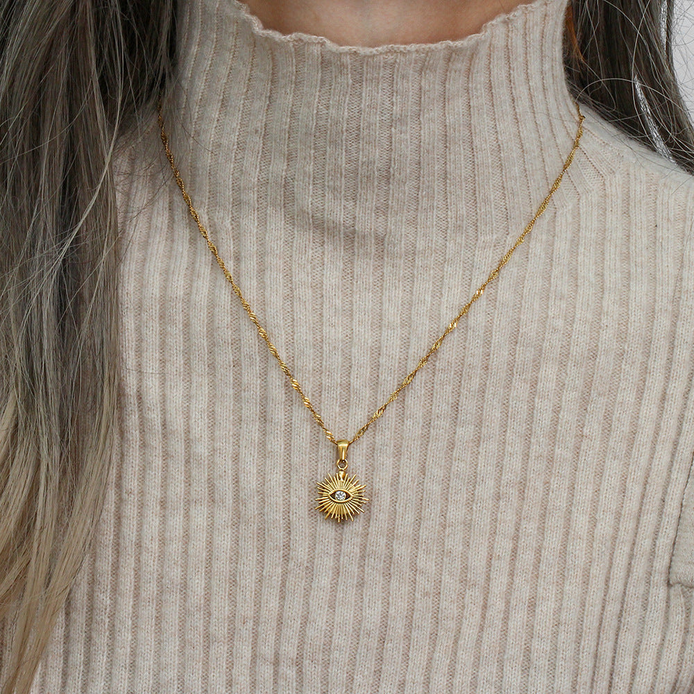 Wholesale Devil' s Eye Hollow-out Radiant Diamond-set Eye Stainless Steel Necklace