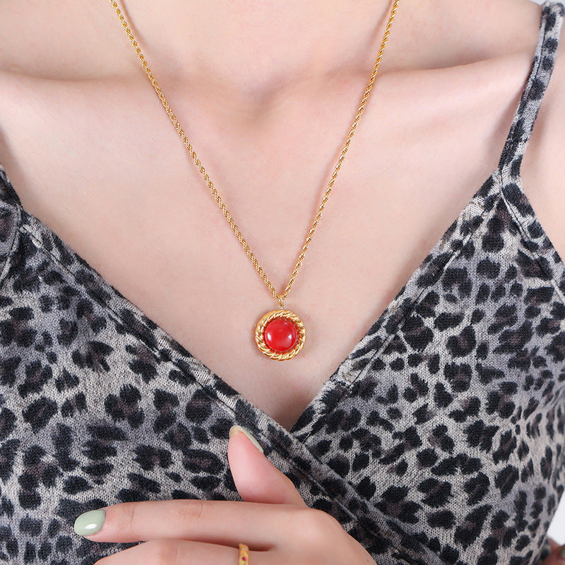 Wholesale Vintage Tiger Eye Stone Red Turquoise Necklace Earrings Jewelry Set