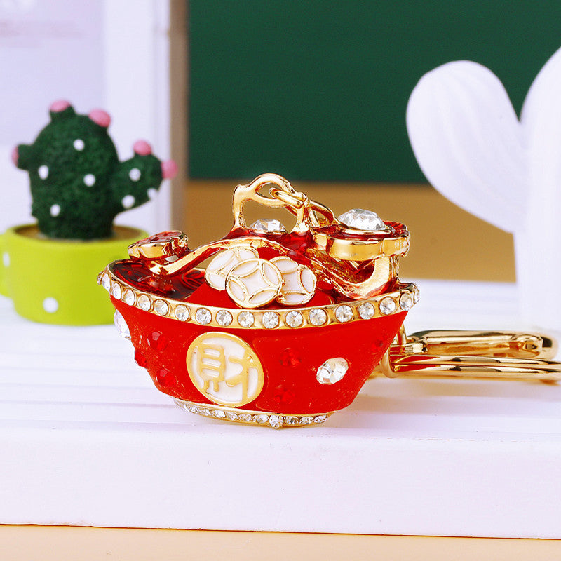 Wholesale Metal Pink Rhinestone Lucky Bag Keychain Chinese Style Car Key Accessory For Women Gift