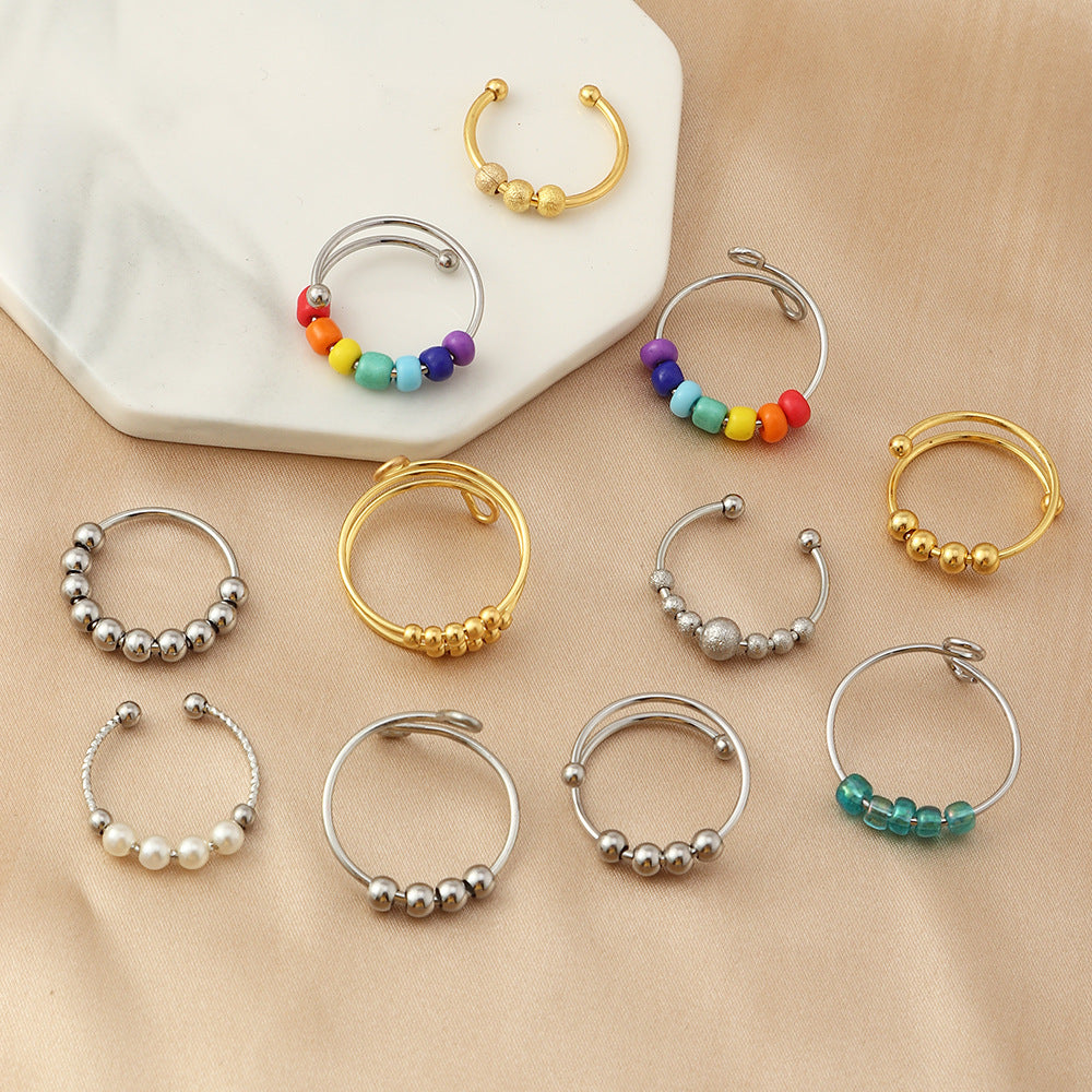 Wholesale New Rainbow Rice Bead Titanium Ring