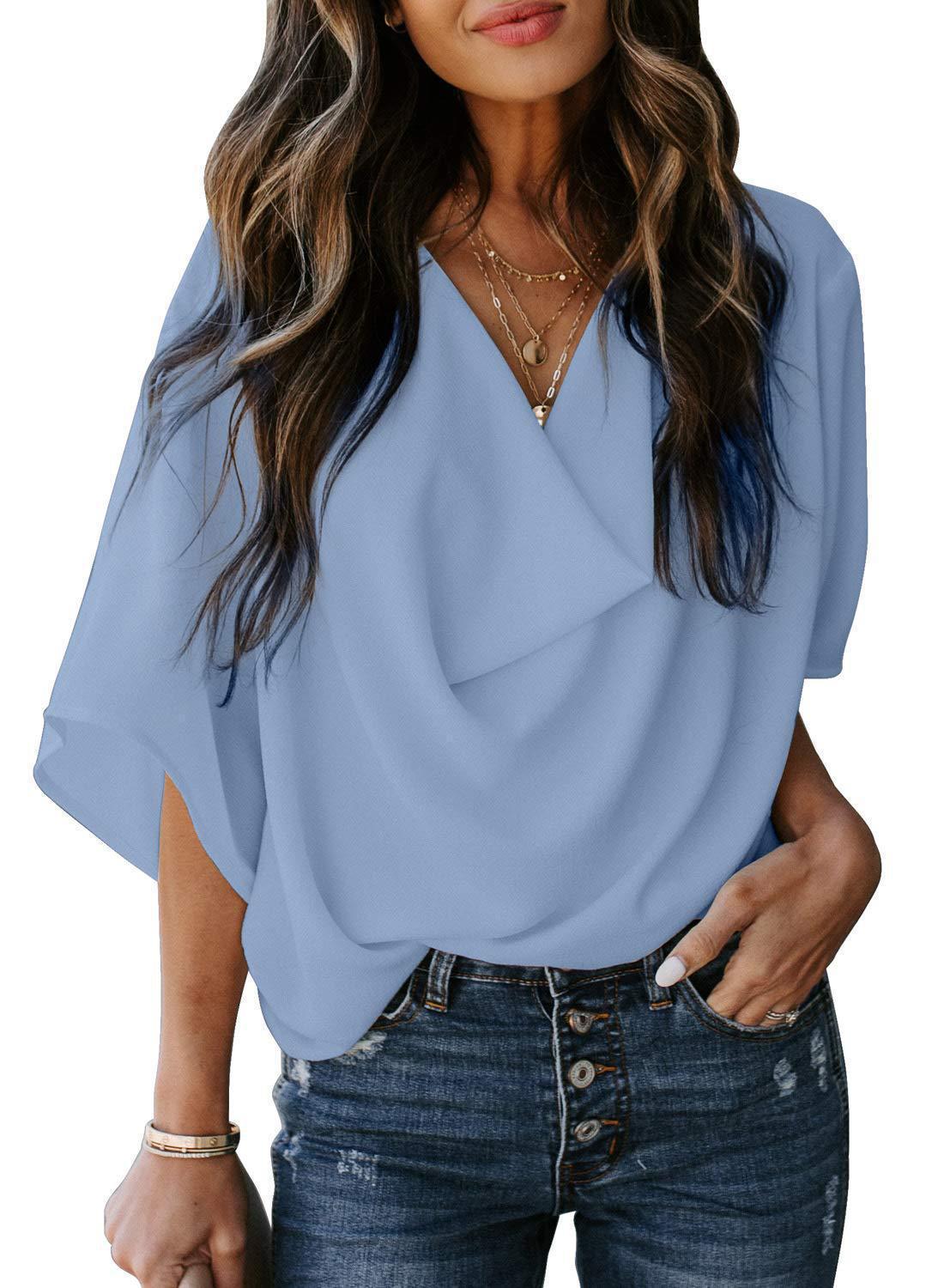 Wholesale Chiffon Shirt Loose V-neck Casual Top T-shirt