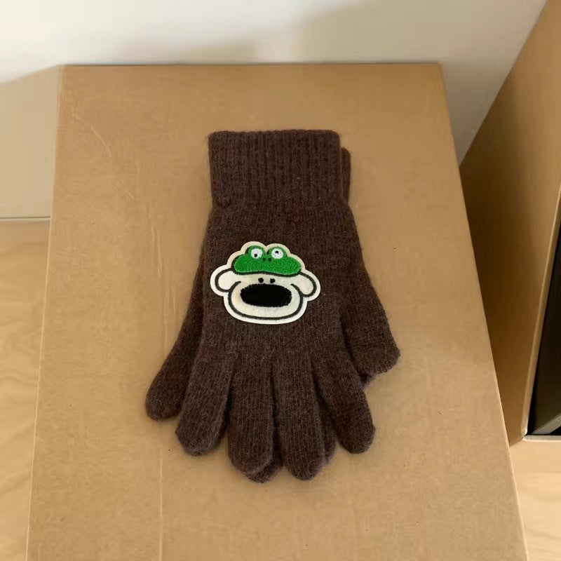 Wholesale Winter Cartoon Cute Five-finger Woolen Warm Cycling Knitted Gloves