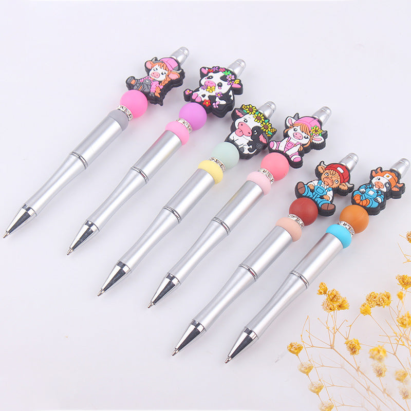 Wholesale Beaded Pens Cow Silicone Beads Plastic Multifunctional Ballpoint Pen