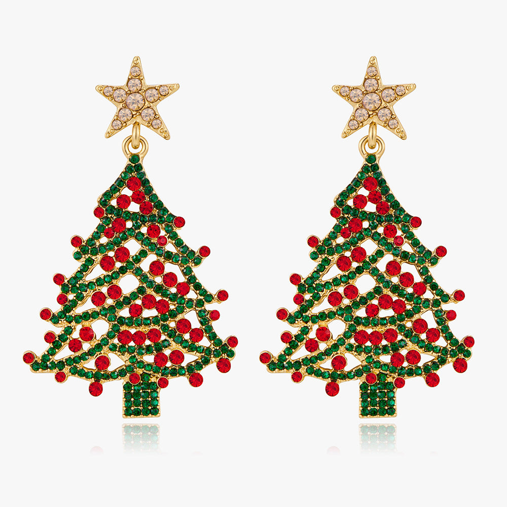 Wholesale Christmas tree atmosphere hollow five-pointed star diamond earrings